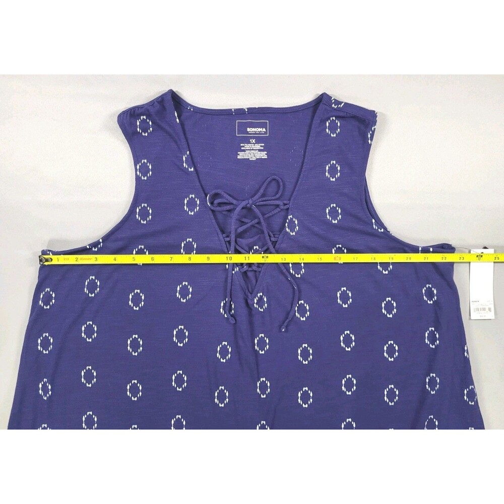 Sonoma Goods For Life Plus Sz 1X Blue Lace-Up V-Neck Sleeveless Blouse Geo Print - Picture 5 of 6